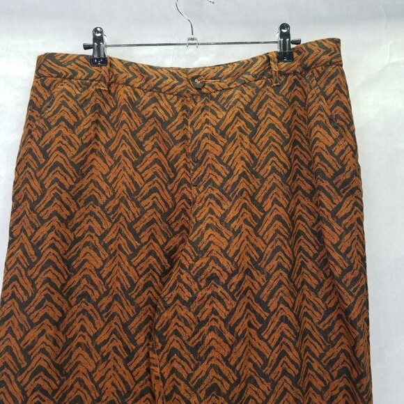 Garnet Hill Wide Leg Pants Women's 12 Pockets Linen Black Orange Chevron Tweed - Picture 5 of 16
